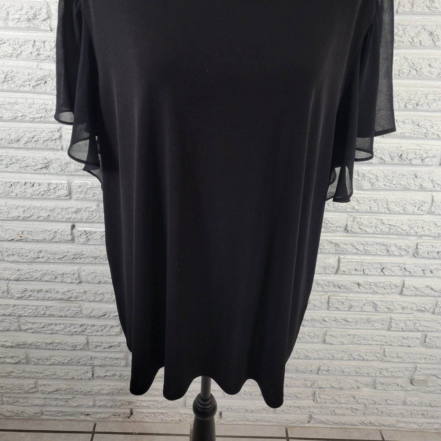 Calvin Klein Womens Top 2X Plus Sheer Flutter Sleeve Black Poly Blend Office
