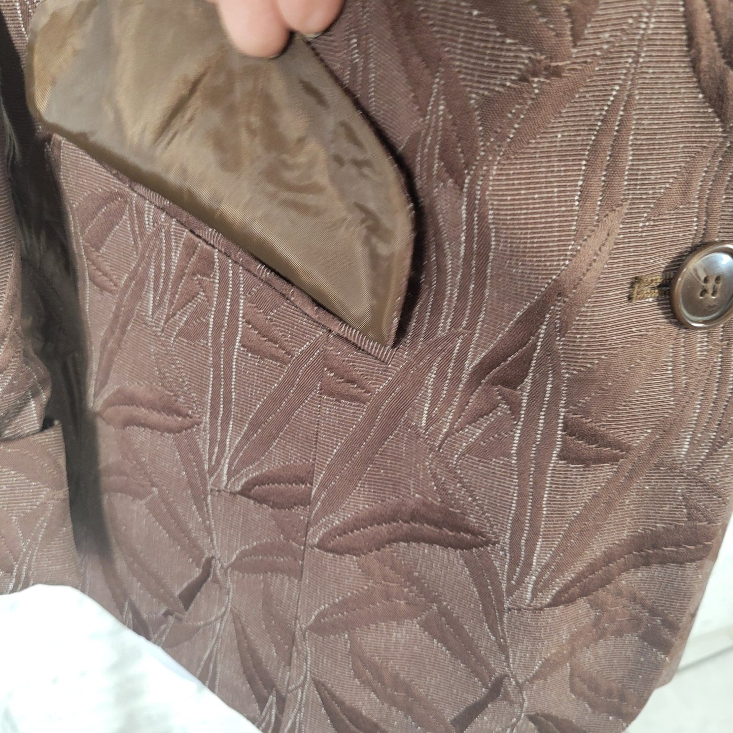 Worthington Plus Size 18 Brown Floral Blazer Jacket Cropped 3/4 Cuffed Sleeves