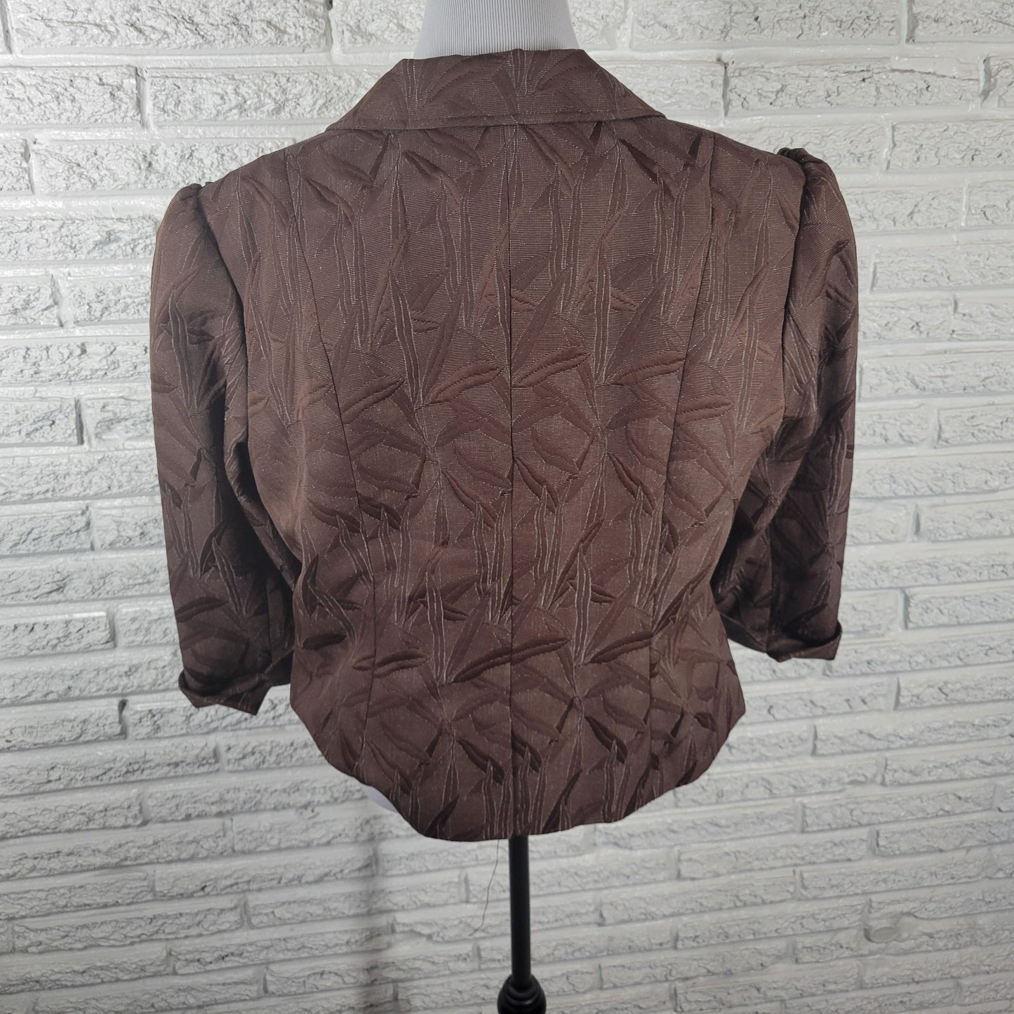 Worthington Plus Size 18 Brown Floral Blazer Jacket Cropped 3/4 Cuffed Sleeves
