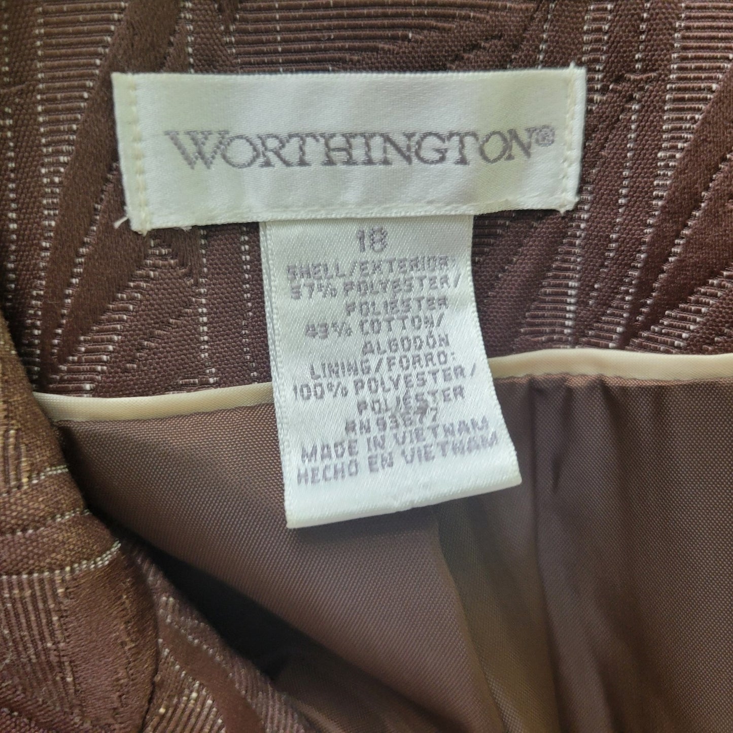 Worthington Plus Size 18 Brown Floral Blazer Jacket Cropped 3/4 Cuffed Sleeves