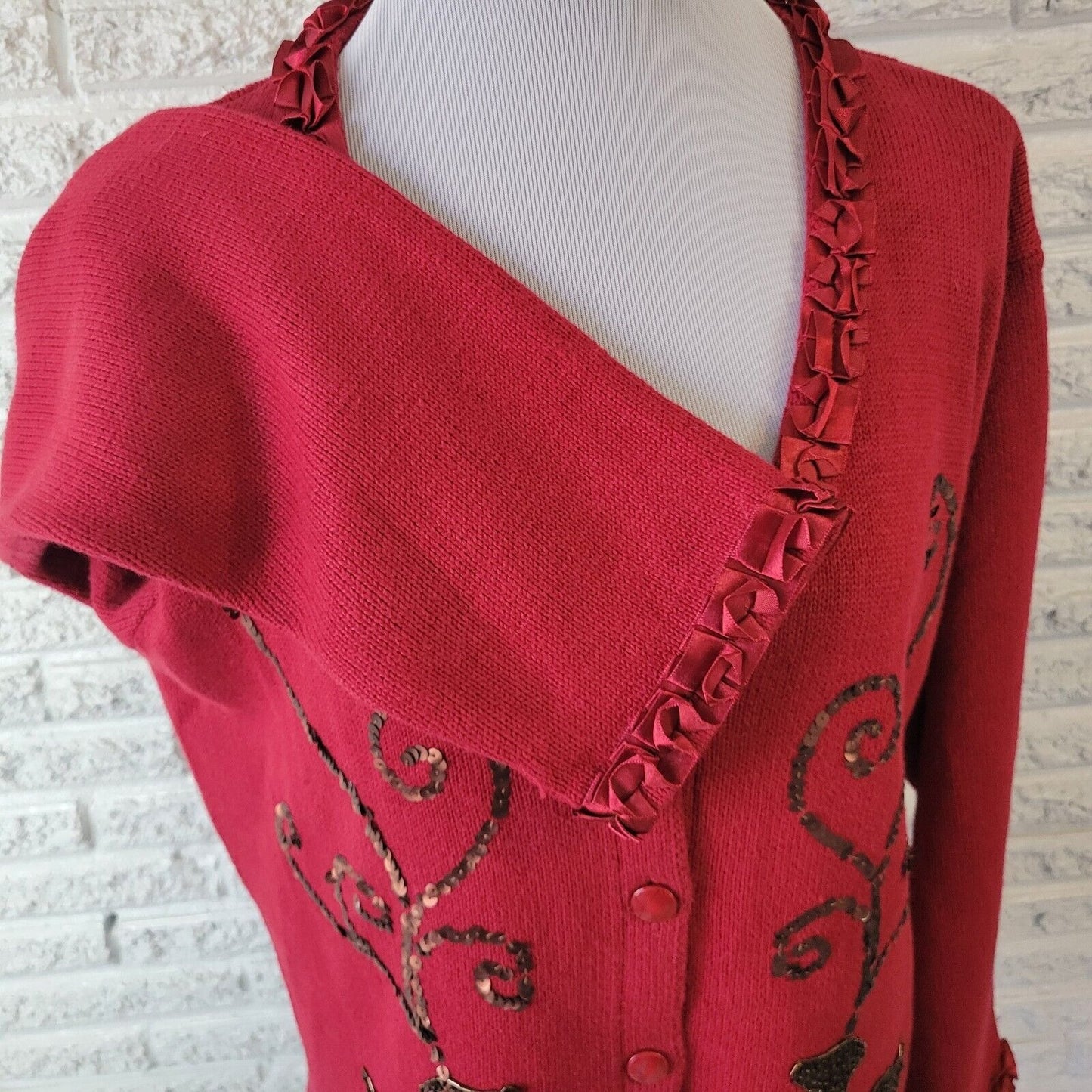 Christmas JTwo New York Womens Sweater XL Cardigan Red Reindeer Sequins Tapestry
