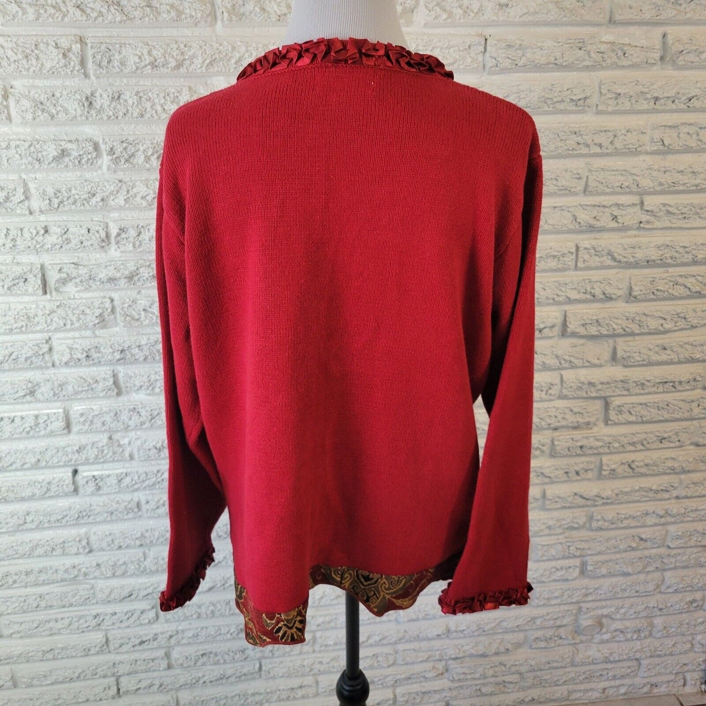 Christmas JTwo New York Womens Sweater XL Cardigan Red Reindeer Sequins Tapestry