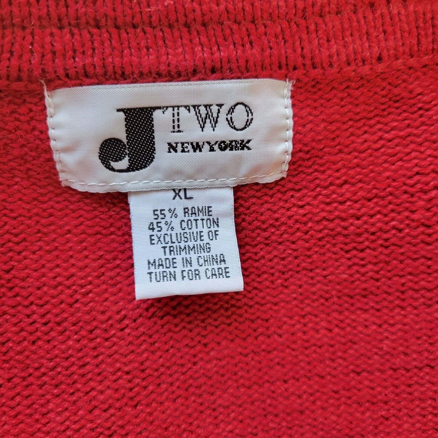 Christmas JTwo New York Womens Sweater XL Cardigan Red Reindeer Sequins Tapestry