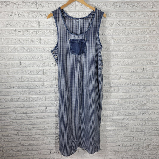 Carolina Blues Womens Dress 18 Plus Sleeveless Side Buttons Cotton Blue Stripe
