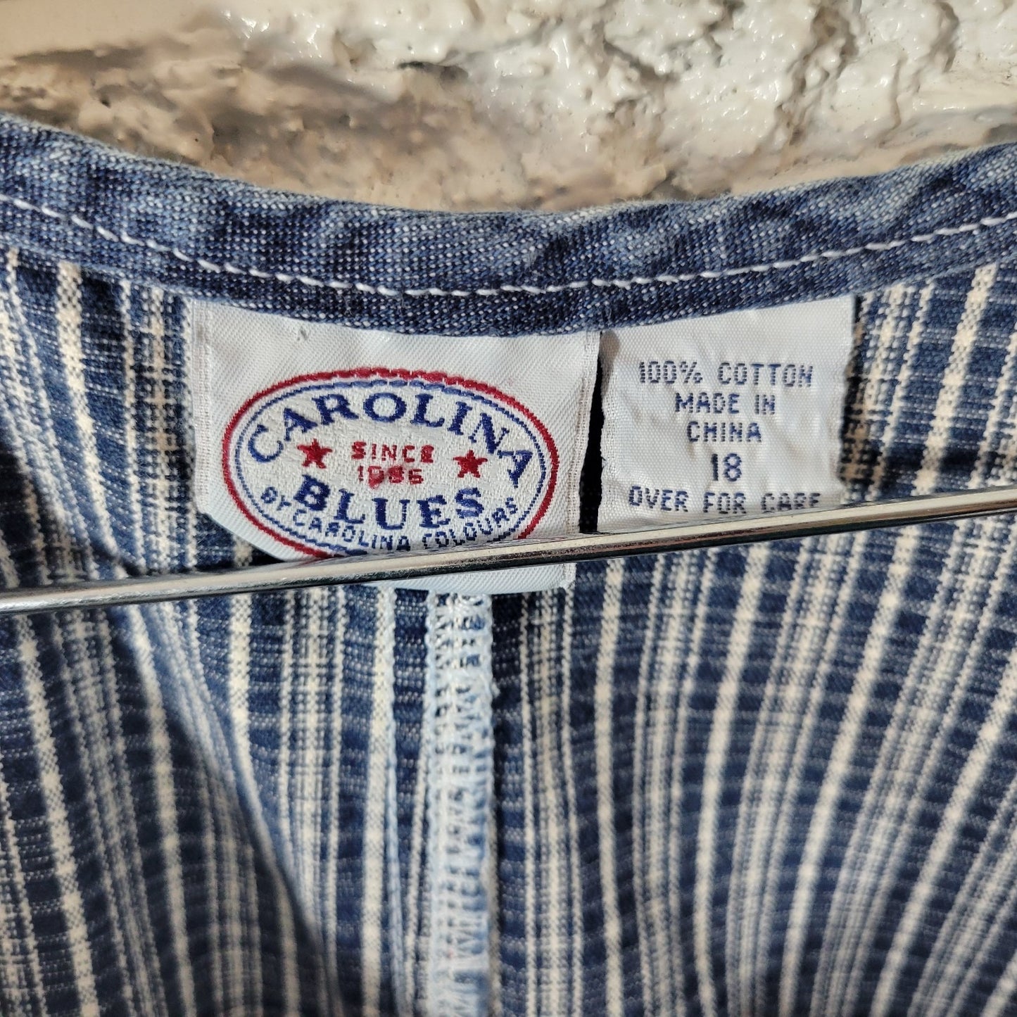 Carolina Blues Womens Dress 18 Plus Sleeveless Side Buttons Cotton Blue Stripe