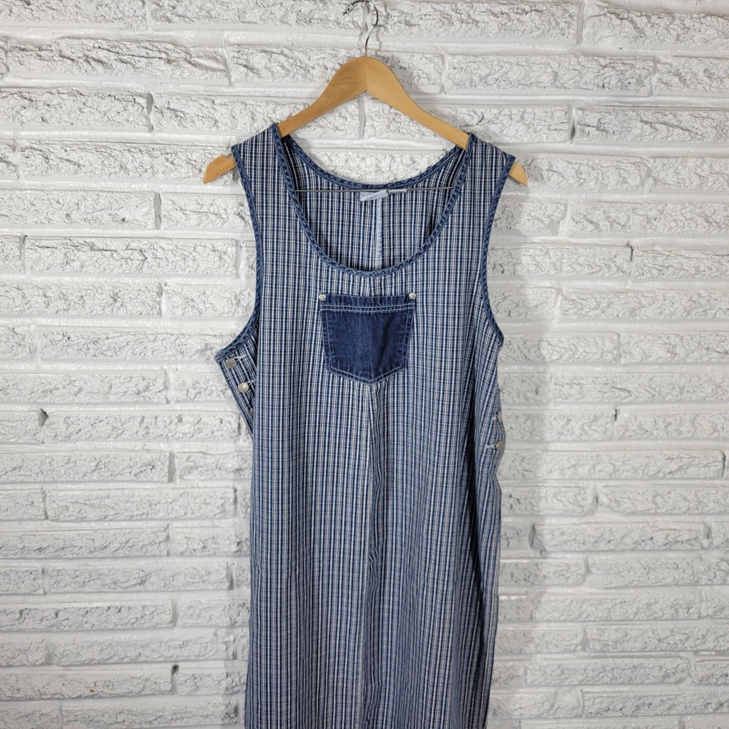 Carolina Blues Womens Dress 18 Plus Sleeveless Side Buttons Cotton Blue Stripe