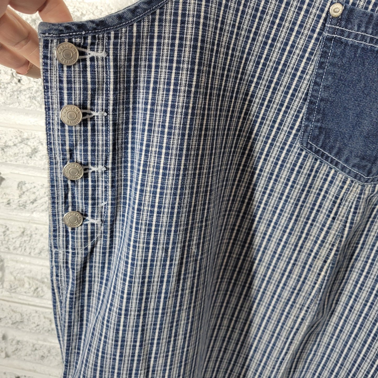 Carolina Blues Womens Dress 18 Plus Sleeveless Side Buttons Cotton Blue Stripe