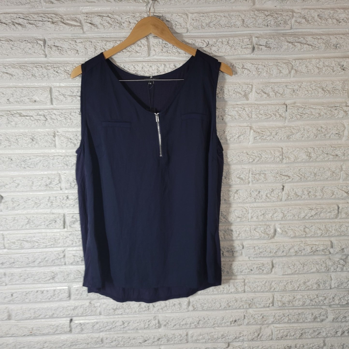 Papermoon Womens Top 1X Plus Quarter Zip Blue Sleeveless Lightweight Sheer Comfy