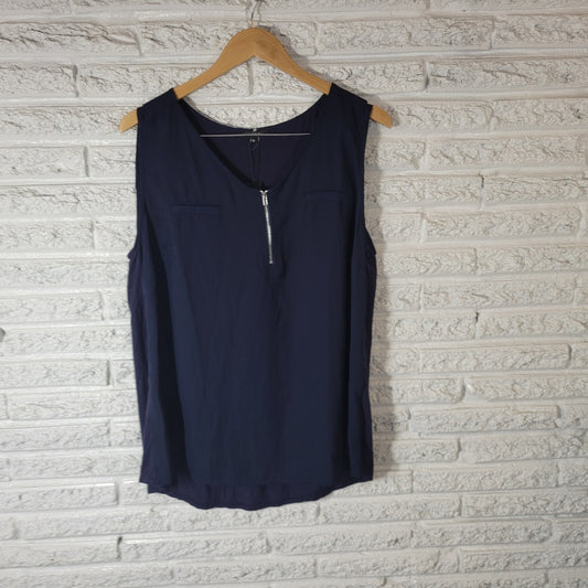 Papermoon Womens Top 1X Plus Quarter Zip Blue Sleeveless Lightweight Sheer Comfy