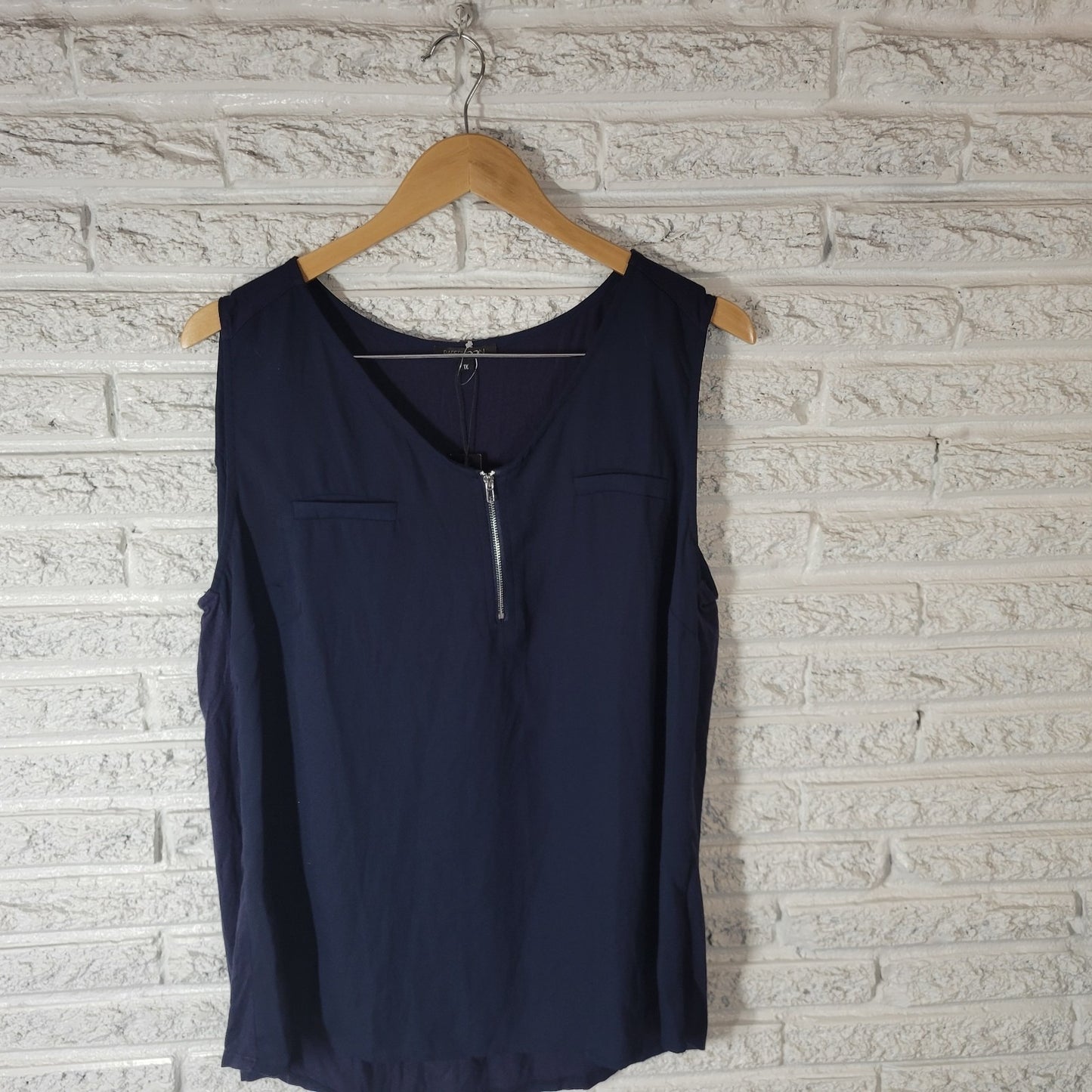Papermoon Womens Top 1X Plus Quarter Zip Blue Sleeveless Lightweight Sheer Comfy