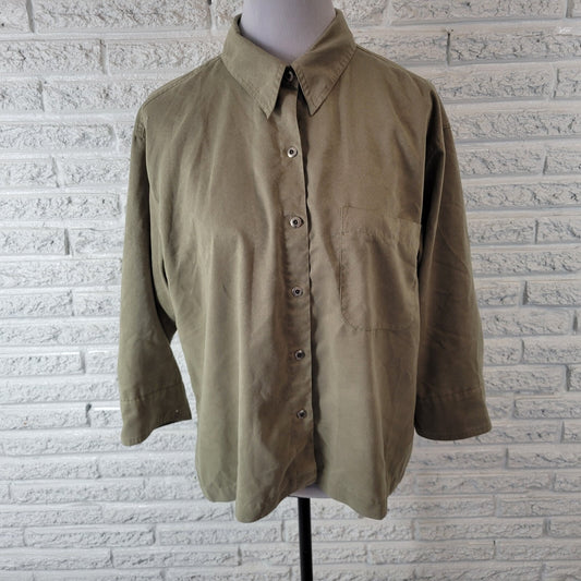 Chicos Design Womens Top 3 Standard XL Soft Green Velour Lightweight Button Up