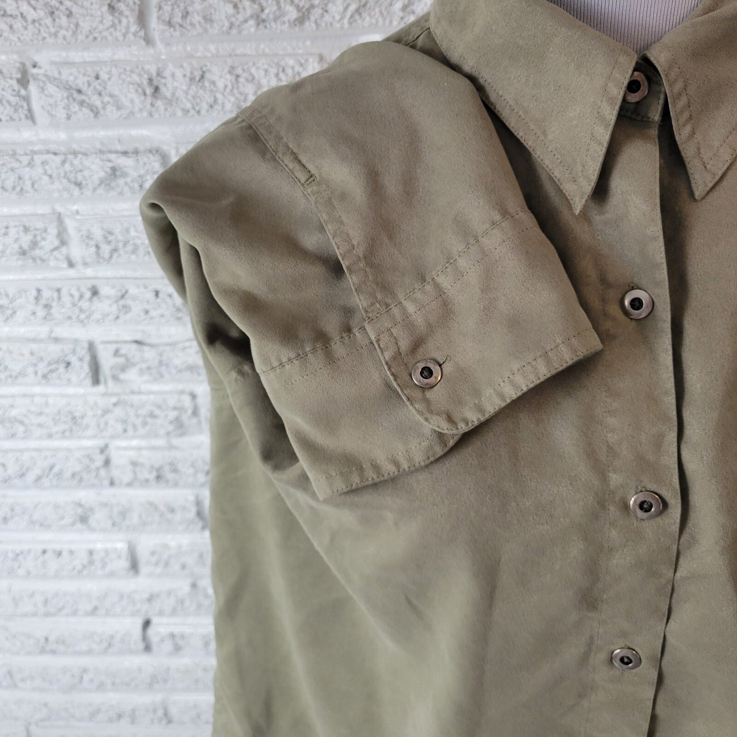 Chicos Design Womens Top 3 Standard XL Soft Green Velour Lightweight Button Up