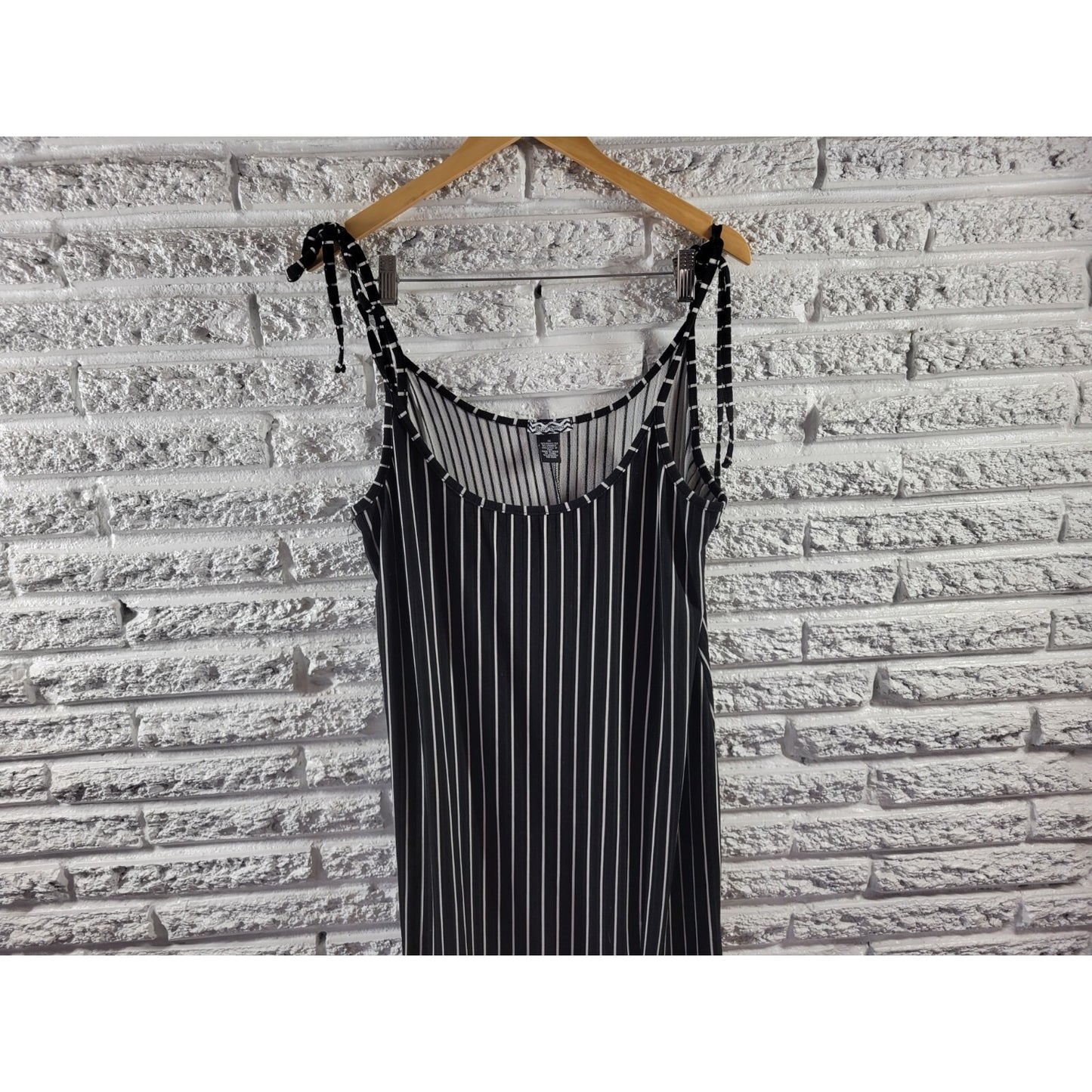 Belle Tweed Womens Dress 1X Plus Slip Spaghetti Strap Black Stripe Poly Blend