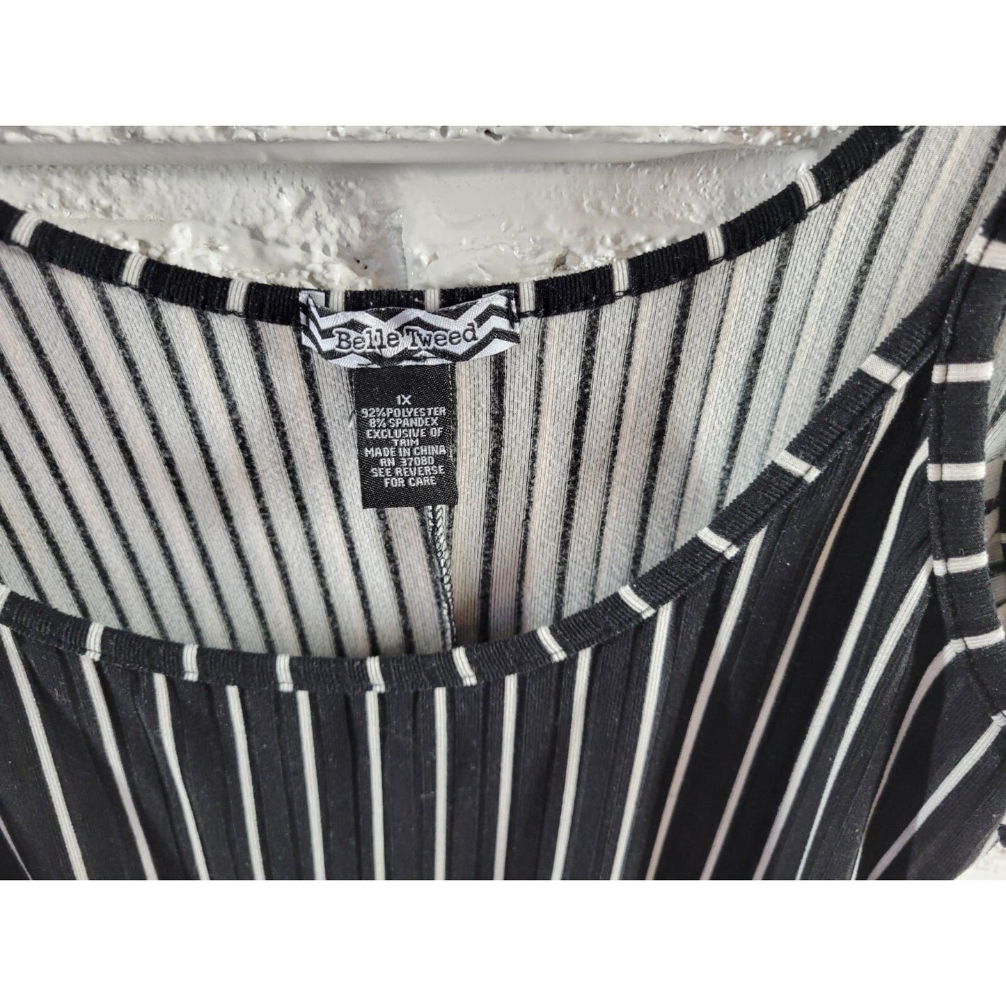 Belle Tweed Womens Dress 1X Plus Slip Spaghetti Strap Black Stripe Poly Blend