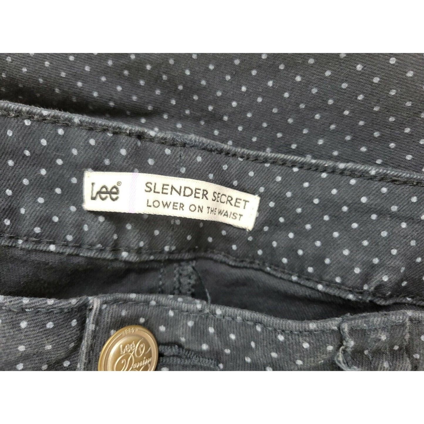 Lee Womens Jeans 18M Slender Secret Straight Leg Lower on Waist  Black Polka Dot