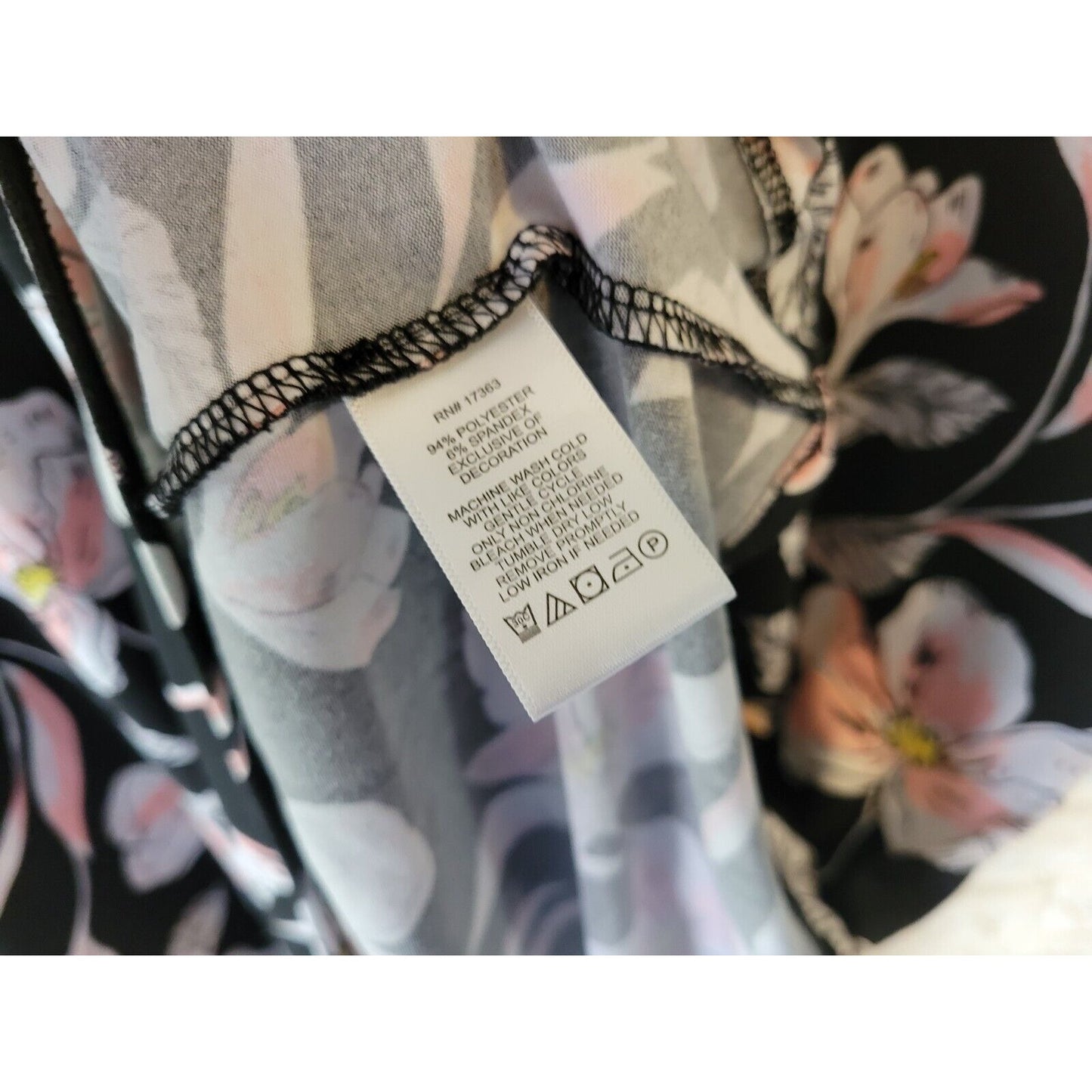 Anne  Klein Womens Dress 1X Plus Mini T-Shirt Cap Sleeve Black Floral Poly Blend