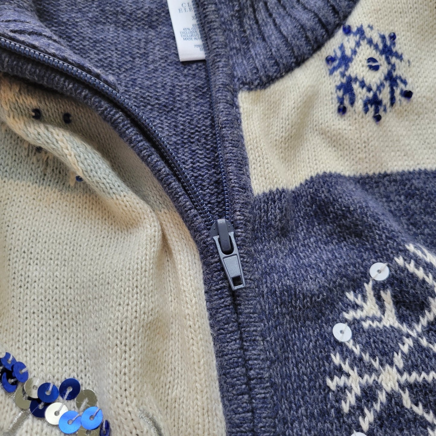 Classic Elements Womens Sweater XL Cardigan Snowflake Blue Beaded Sequins Winter