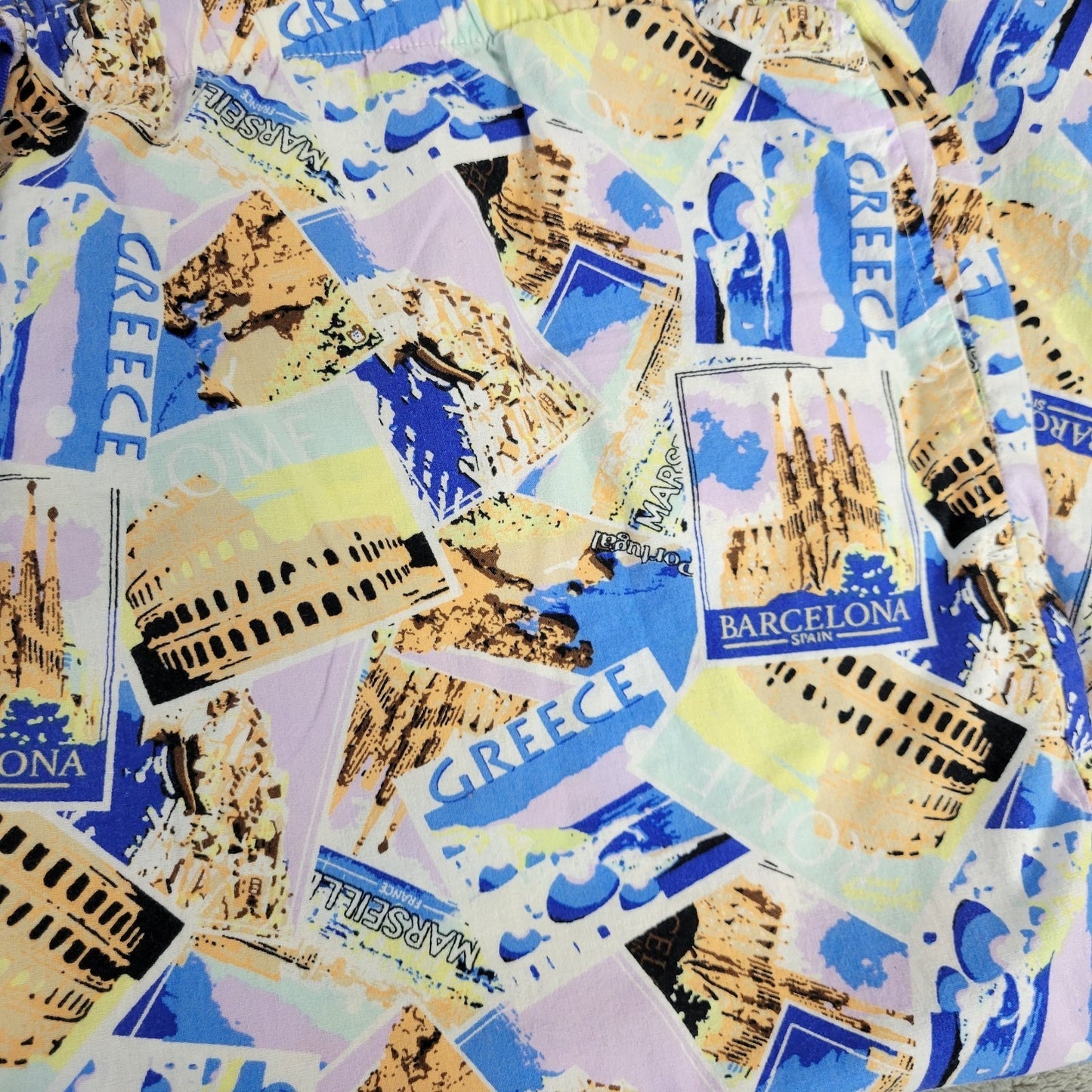 Joyspun Womens Pajama Pants XL Capri Drawstring Greece Barcelona Blue Comfy