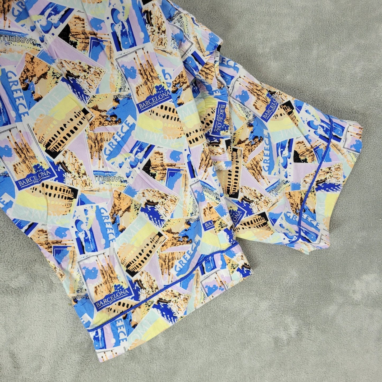 Joyspun Womens Pajama Pants XL Capri Drawstring Greece Barcelona Blue Comfy