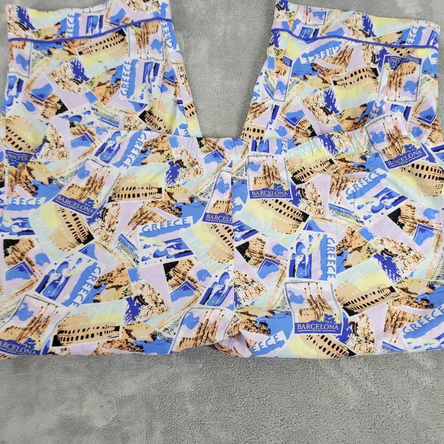 Joyspun Womens Pajama Pants XL Capri Drawstring Greece Barcelona Blue Comfy