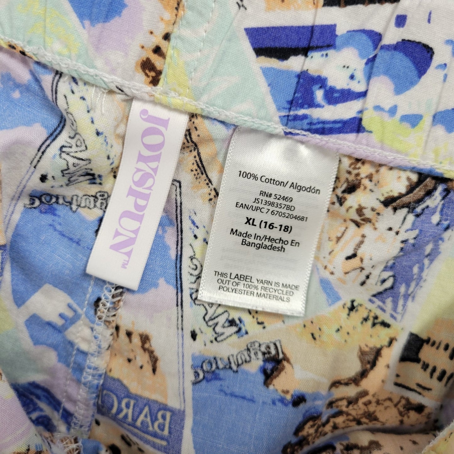 Joyspun Womens Pajama Pants XL Capri Drawstring Greece Barcelona Blue Comfy