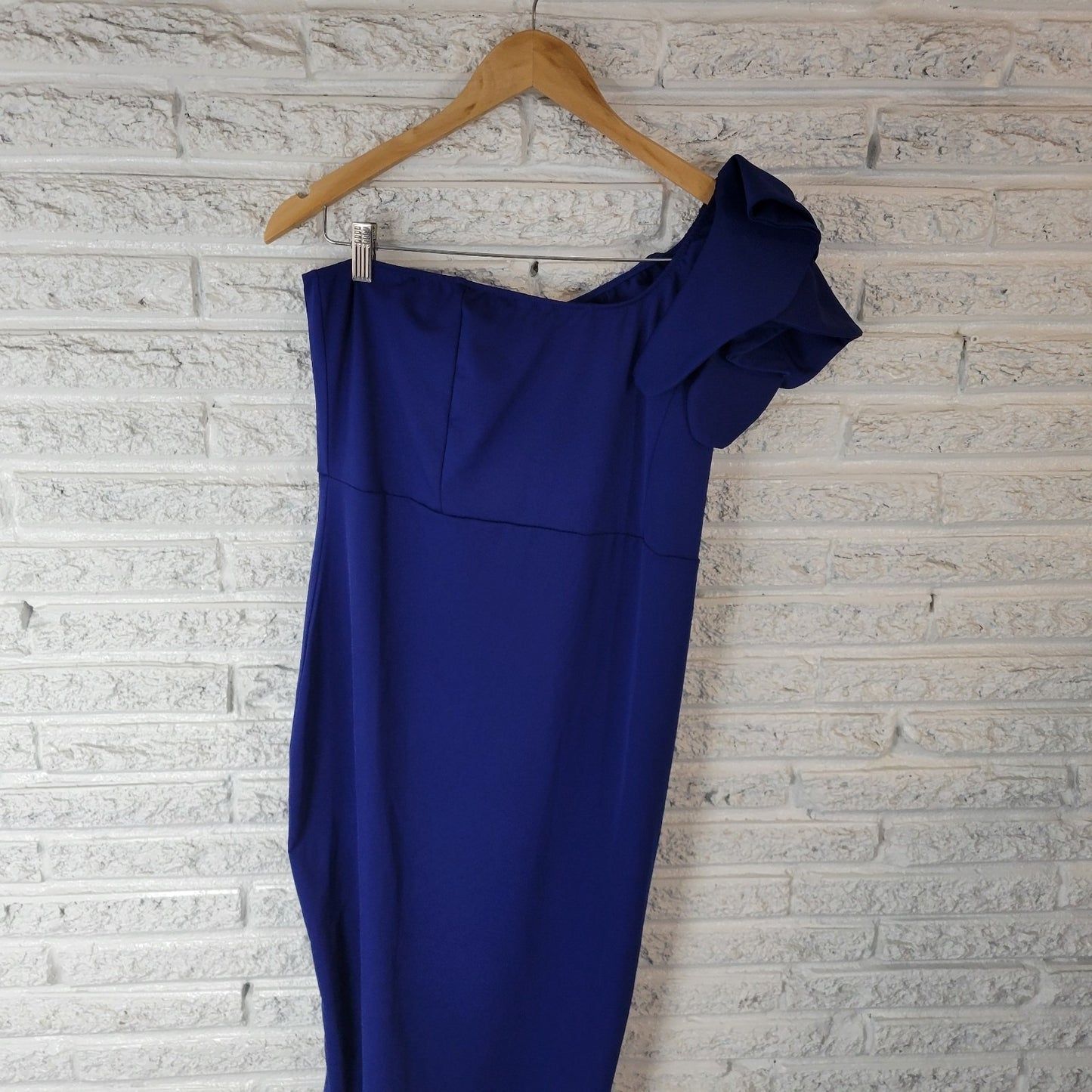 Mokoru Womens Dress XXL Plus One Shoulder Sheath Ruffle Sleeve Blue Party Zip Up