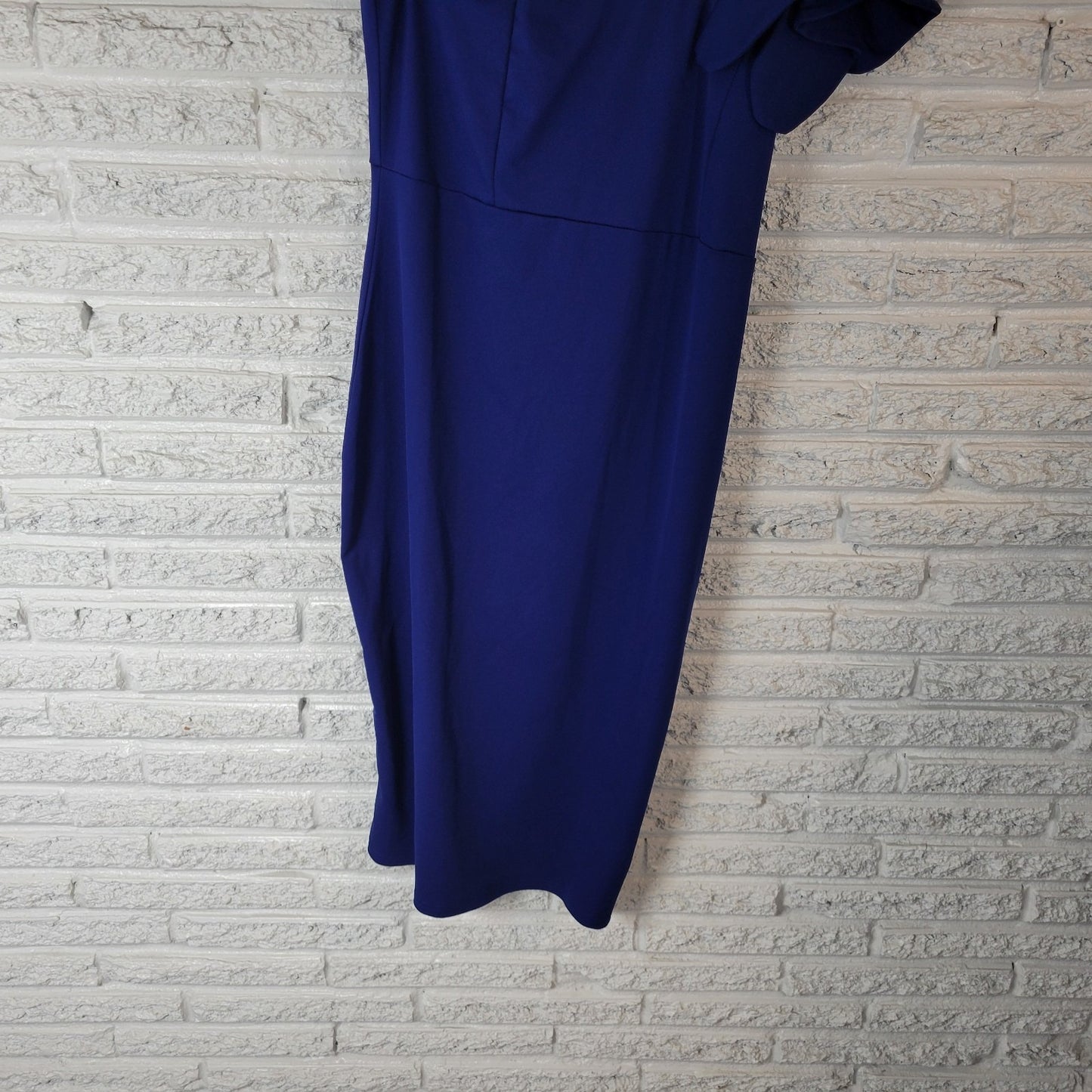 Mokoru Womens Dress XXL Plus One Shoulder Sheath Ruffle Sleeve Blue Party Zip Up