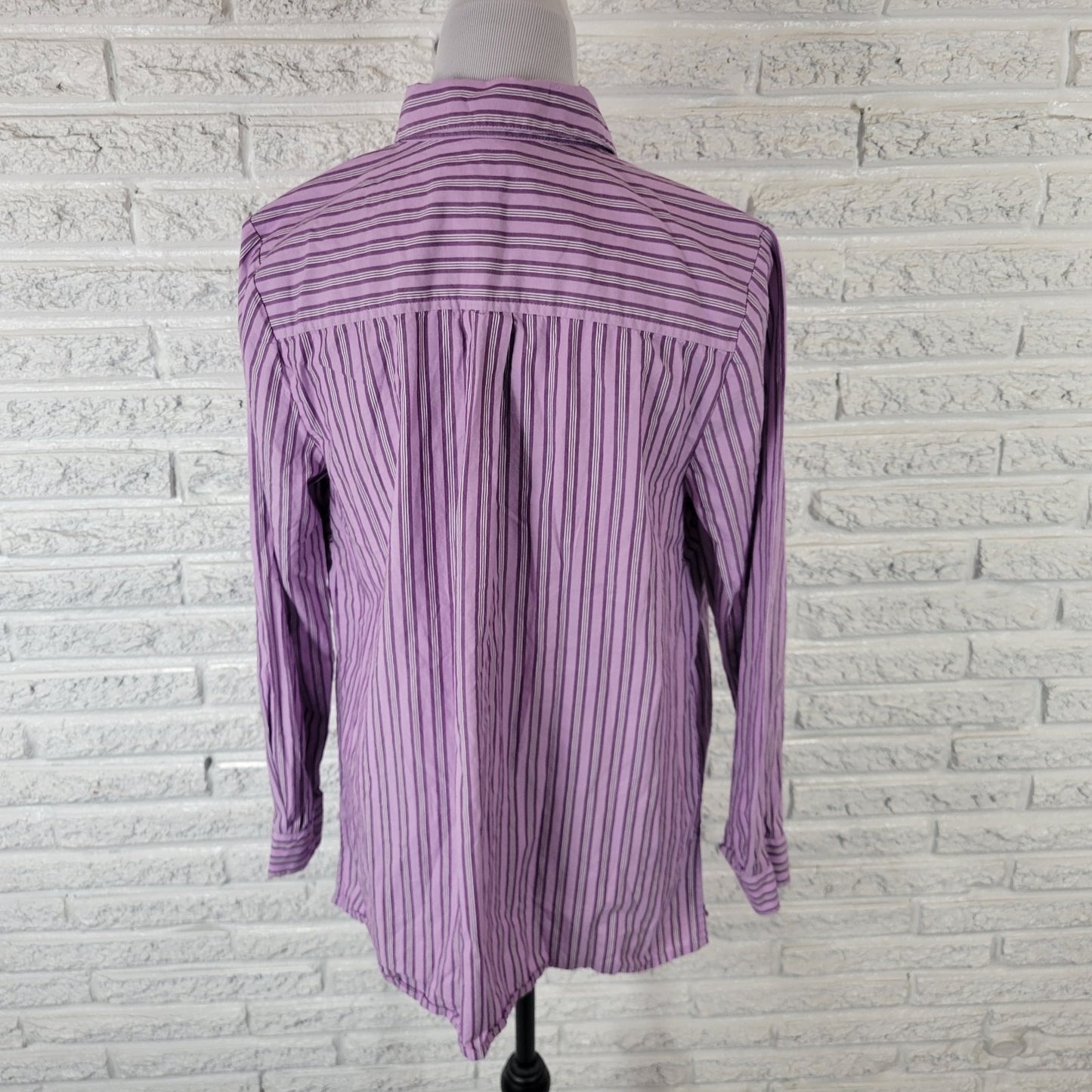 Roamans Womens Top 16W Plus Long Sleeve Button Up Purple Stripe Cotton Career
