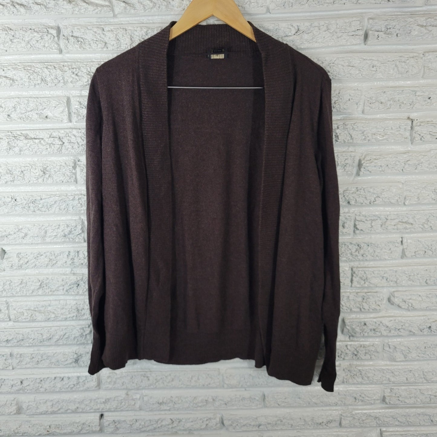 Worthington Womens Sweater 1X Plus Cardigan Open Brown Cotton Blend Comfy Casual