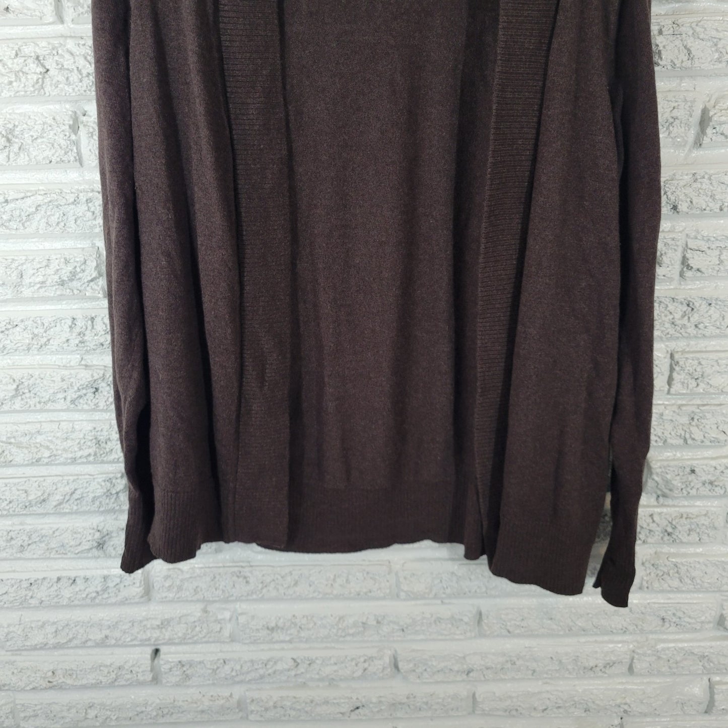 Worthington Womens Sweater 1X Plus Cardigan Open Brown Cotton Blend Comfy Casual