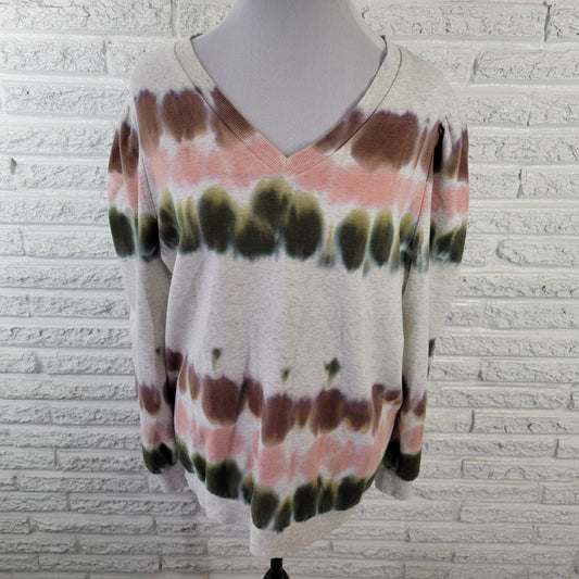 Knox Rose XXL Tie Dye Sweatshirt Green Brown V-Neck Pullover SWE131E