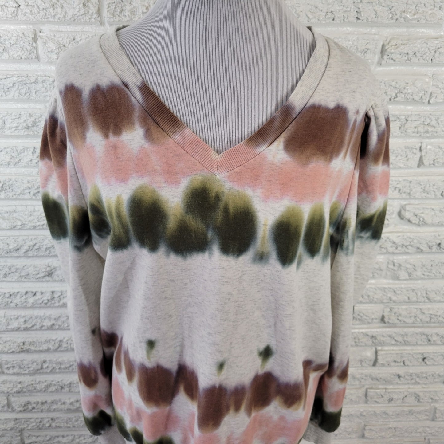Knox Rose XXL Tie Dye Sweatshirt Green Brown V-Neck Pullover SWE131E