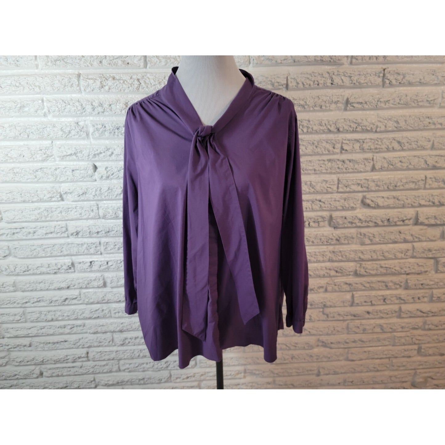 Lands End Womens Shirt 24W Plus 3/4 Sleeve Button Up Tie  Purple Basic Career