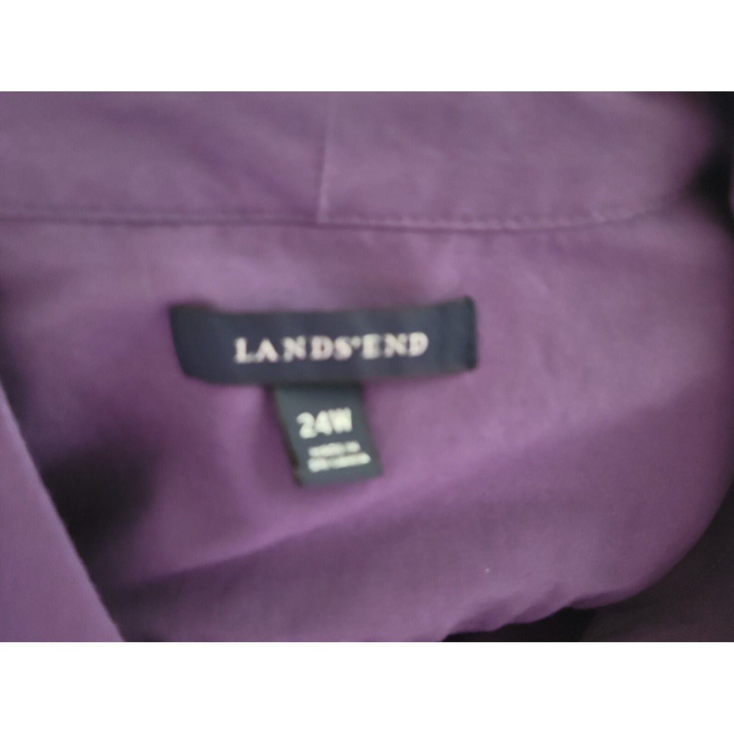 Lands End Womens Shirt 24W Plus 3/4 Sleeve Button Up Tie  Purple Basic Career