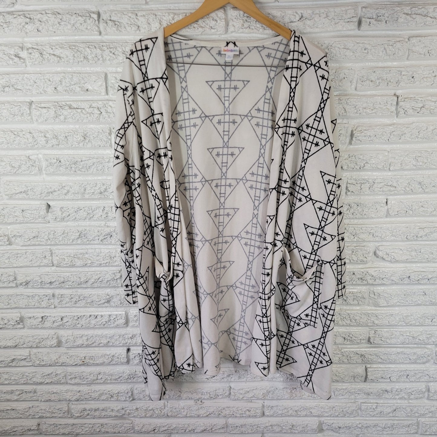 Lularoe Womens Sweater XL Cardigan Open Black Geometric Poly Blend Soft Casual