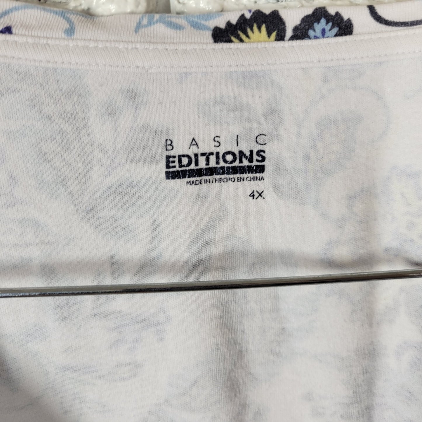 Basic Editions Womens Top 4X Plus Tee Short Sleeve Blue Yellow Floral Cotton