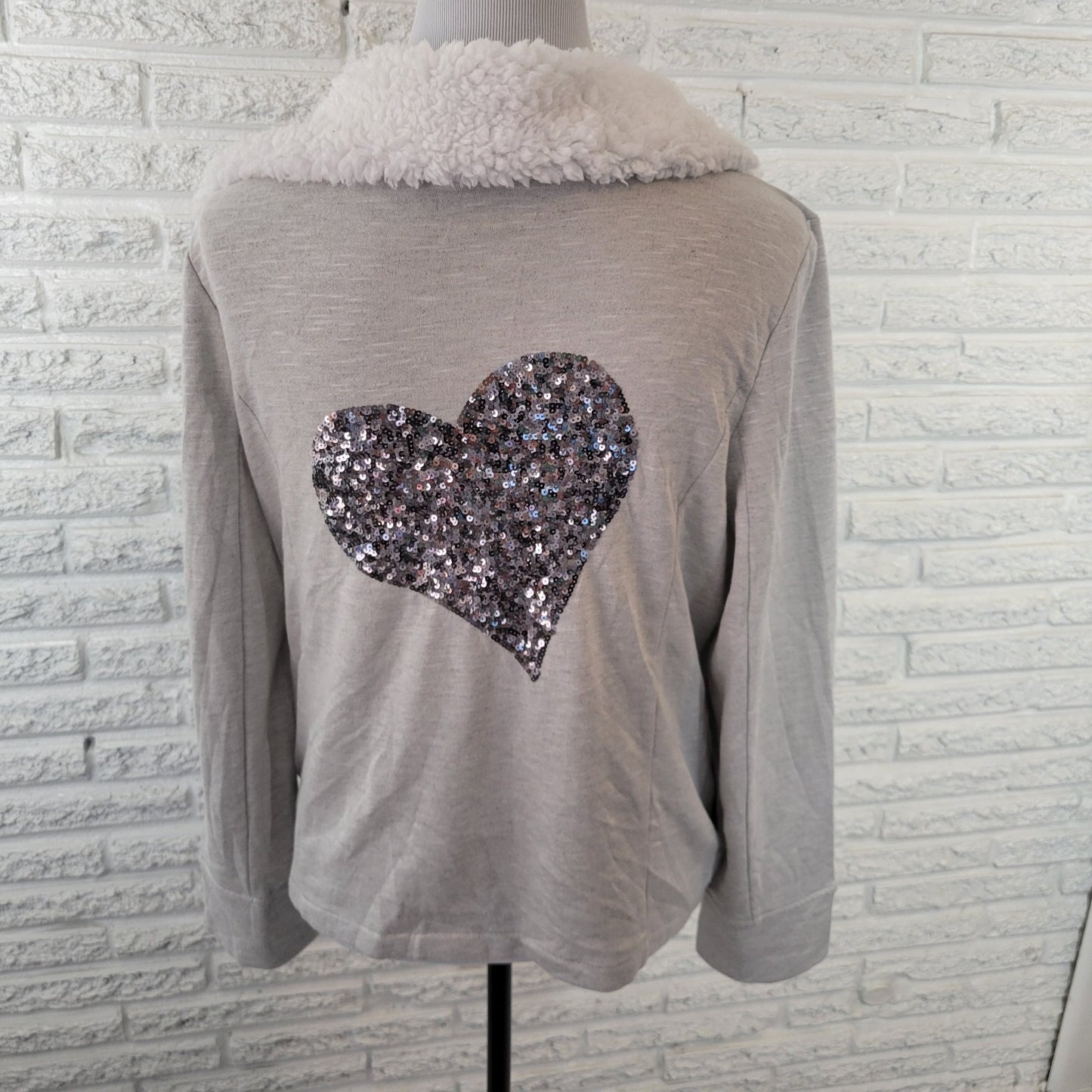 INC International Womens Sweatshirt XL Zip Faux Fur Collar Rayon Lined Sequins