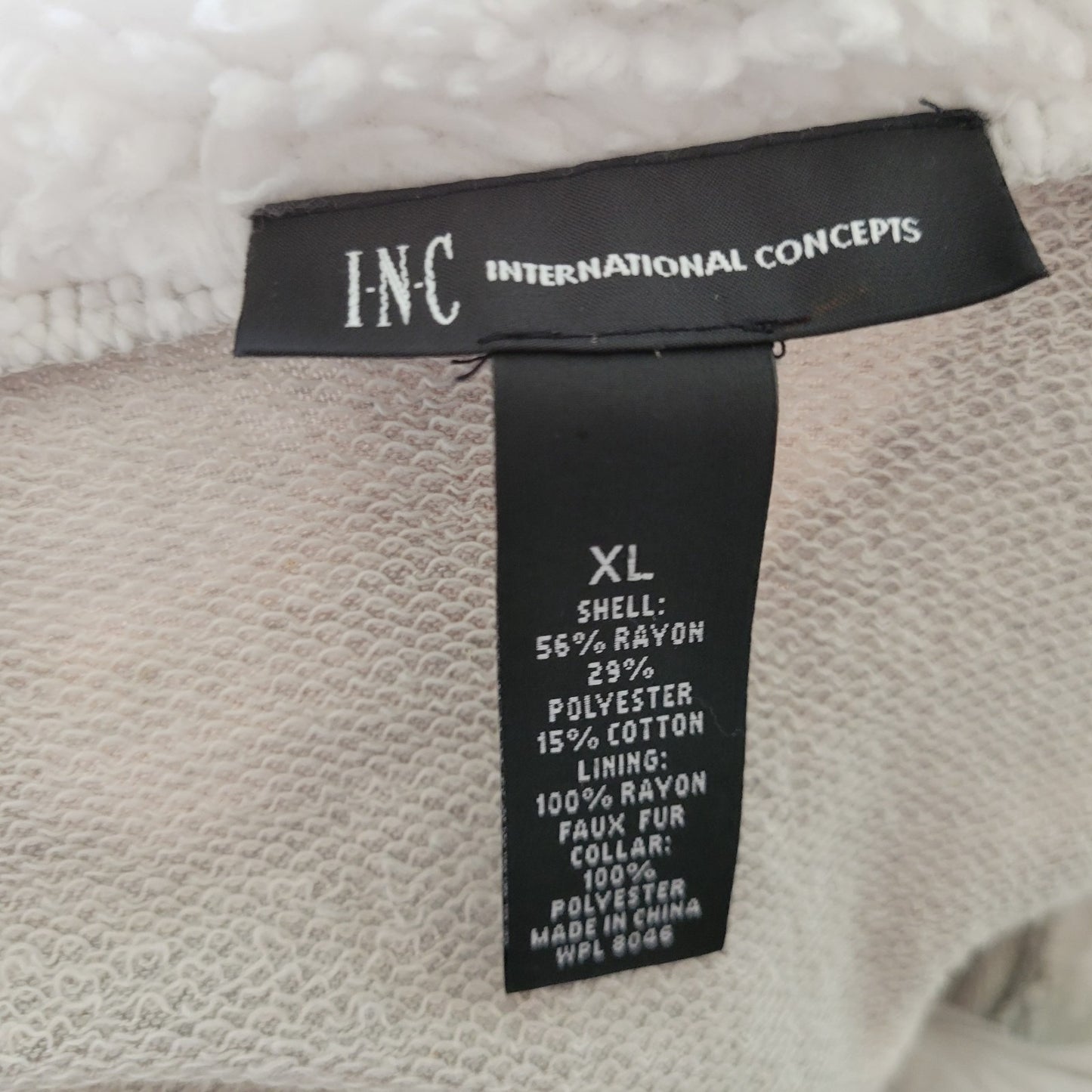 INC International Womens Sweatshirt XL Zip Faux Fur Collar Rayon Lined Sequins