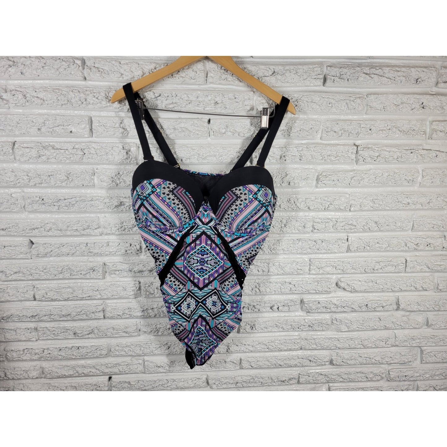 Swimsuits For All 18 Blue One Piece Underwire Built In Bra Latticework GEO323E
