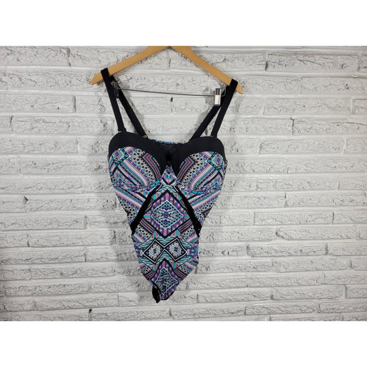 Swimsuits For All 18 Blue One Piece Underwire Built In Bra Latticework GEO323E