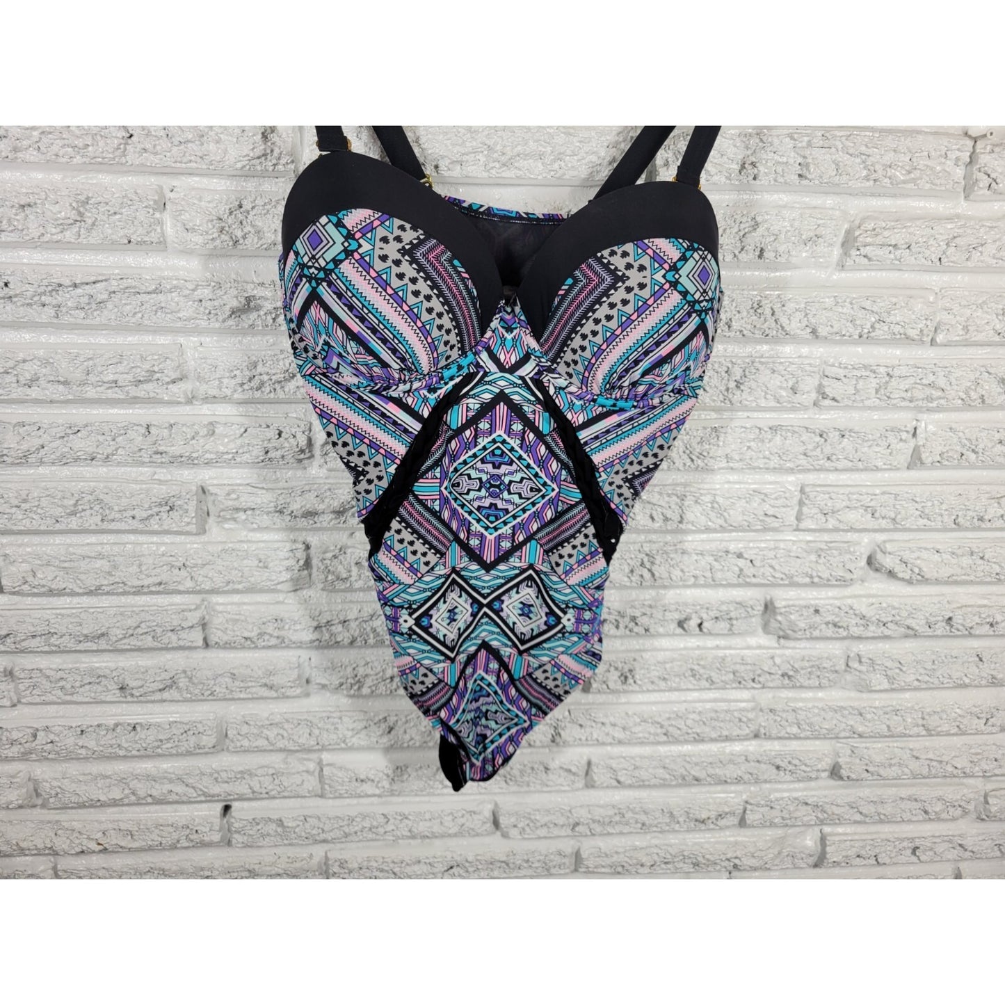 Swimsuits For All 18 Blue One Piece Underwire Built In Bra Latticework GEO323E