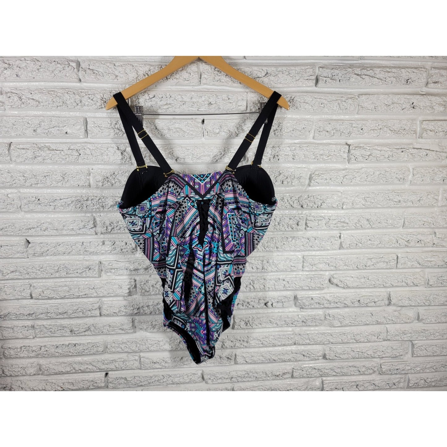 Swimsuits For All 18 Blue One Piece Underwire Built In Bra Latticework GEO323E