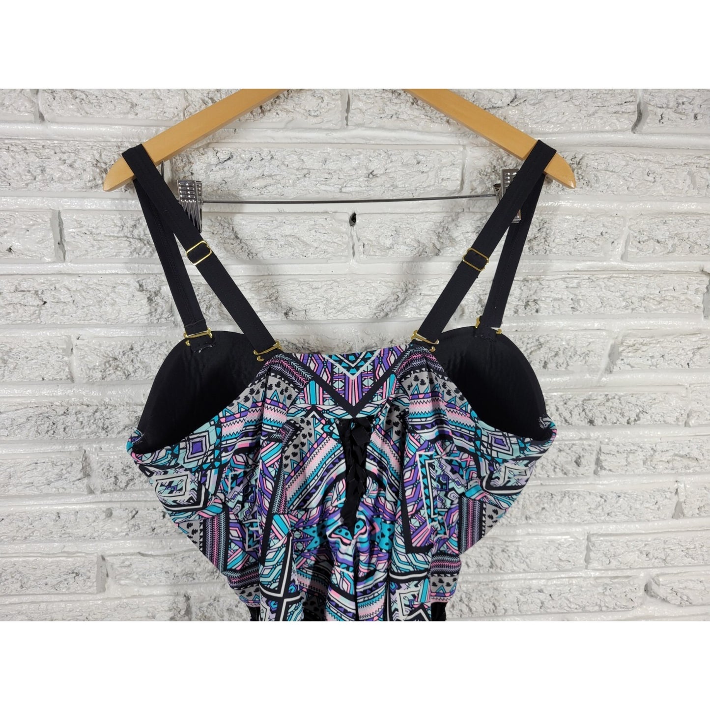 Swimsuits For All 18 Blue One Piece Underwire Built In Bra Latticework GEO323E