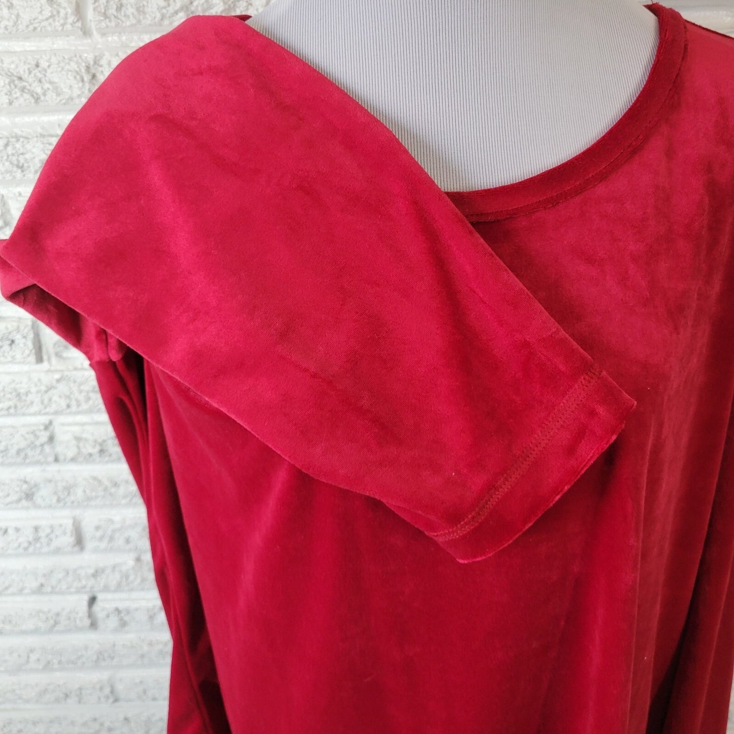 Woman Within Women Top 1X 22 24 Plus Long Sleeve Red Velour Soft Comfy Polyester