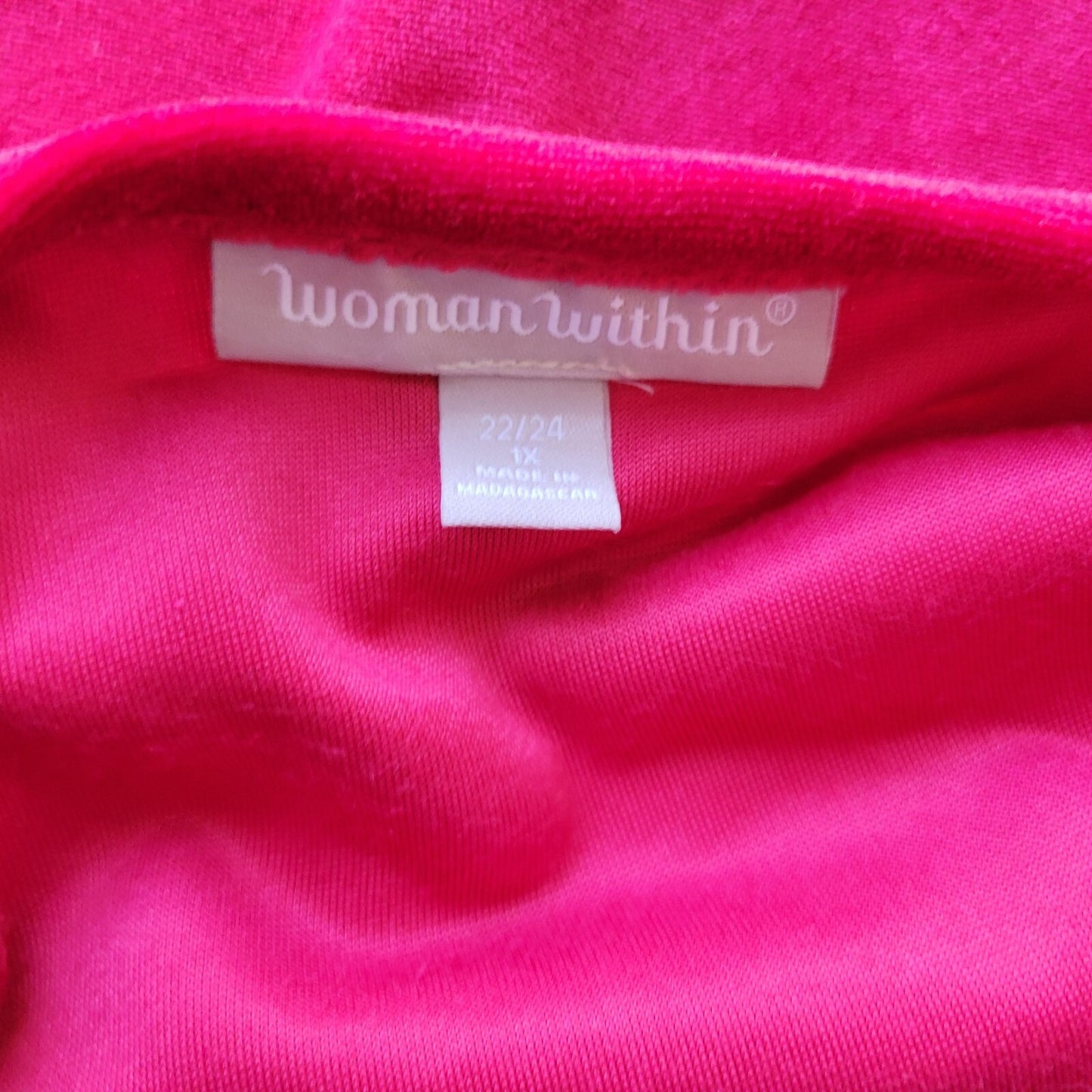 Woman Within Women Top 1X 22 24 Plus Long Sleeve Red Velour Soft Comfy Polyester