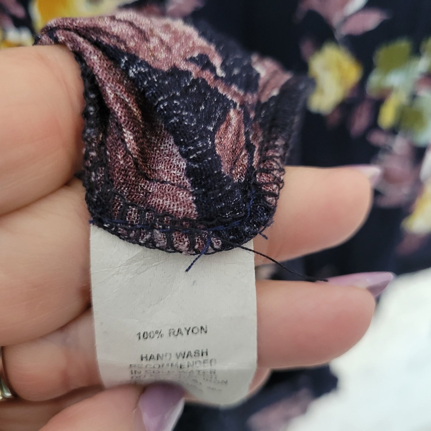 Japparel Women Dress 1X Plus Fit Flare Roll Tab Sleeve Blue Floral Crinkle Crepe