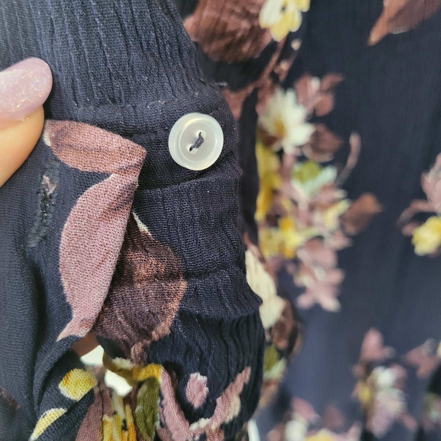 Japparel Women Dress 1X Plus Fit Flare Roll Tab Sleeve Blue Floral Crinkle Crepe