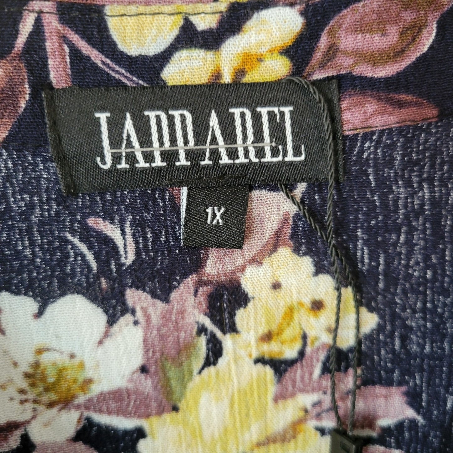 Japparel Women Dress 1X Plus Fit Flare Roll Tab Sleeve Blue Floral Crinkle Crepe