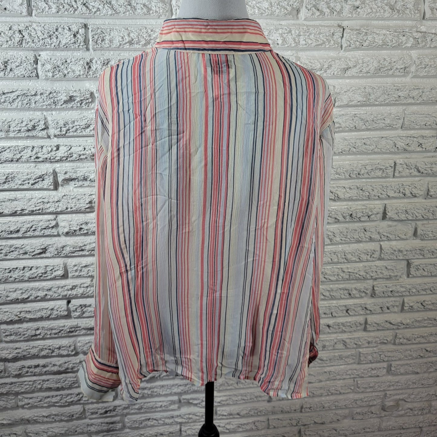 Talbots Women Top 18W Plus Long Sleeve Pink Stripe Silk Sheer Lightweight Button