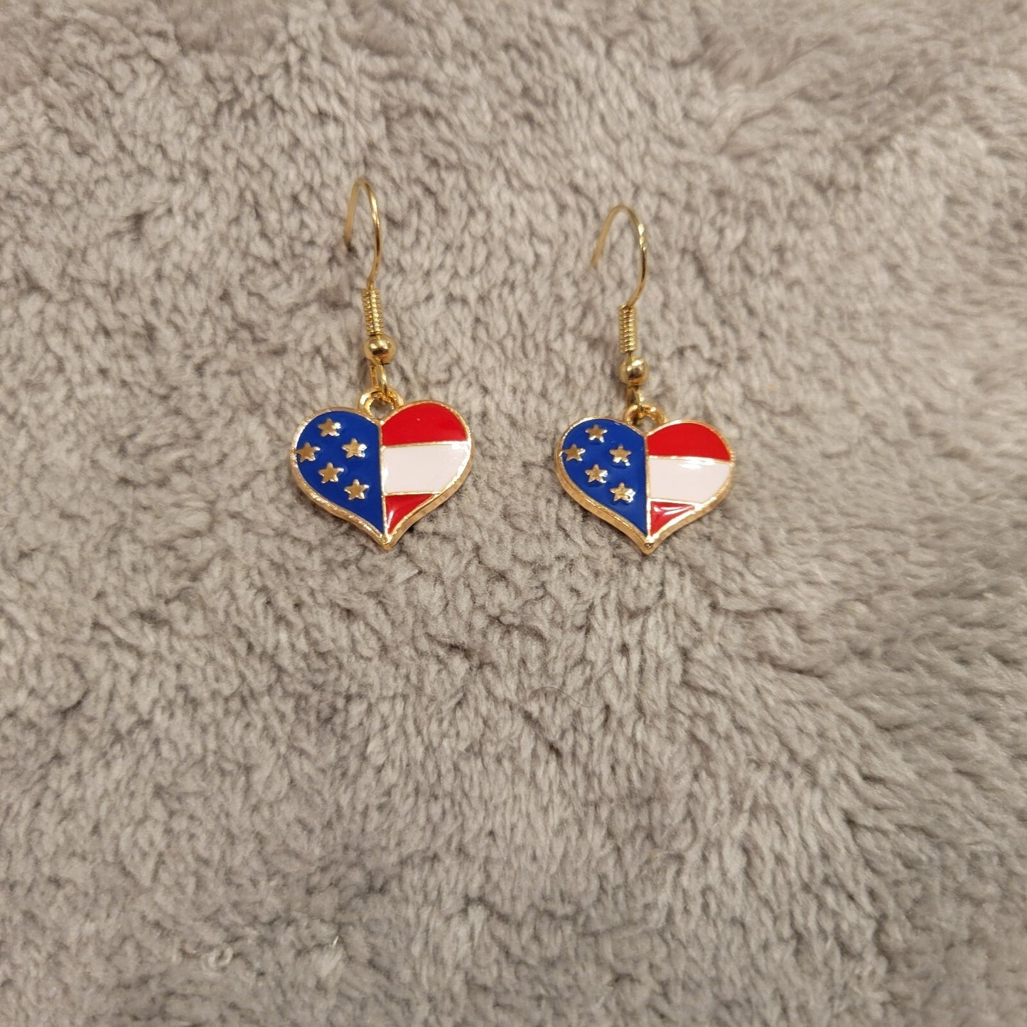 Fourth of July Patriotic Women Earrings USA Flag Heart Hanging Dangle Zinc Alloy